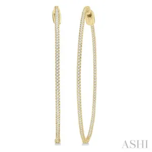 1 ctw Round Cut Diamond In & Out 2-Inch Hoop Earring in 14K Yellow Gold