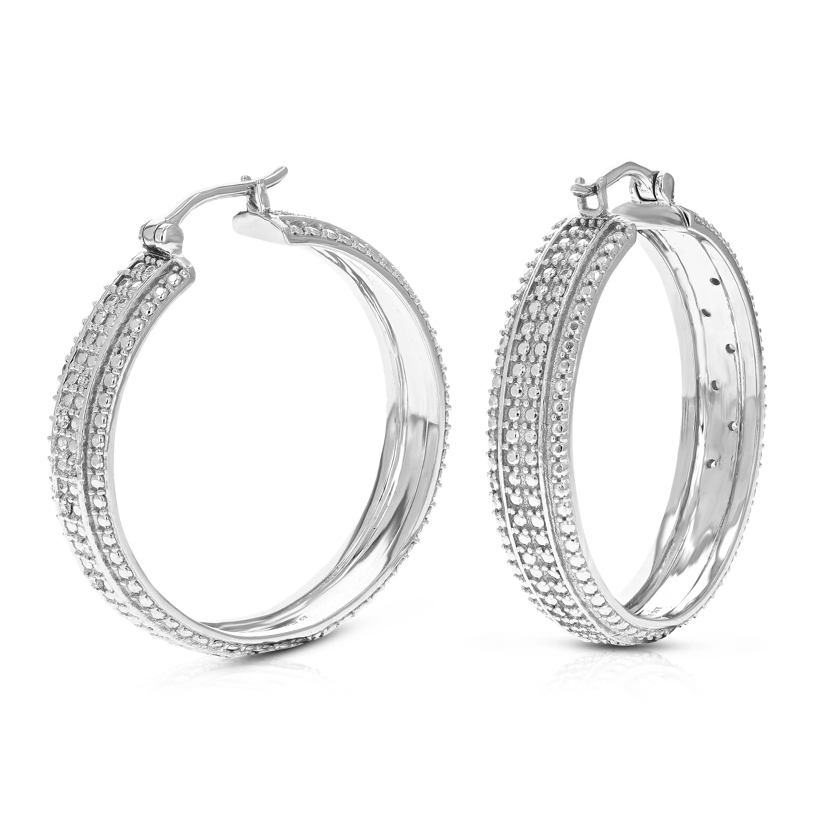 1/10 cttw Lab Grown Diamond Multi Row Hoop Earrings in Silver