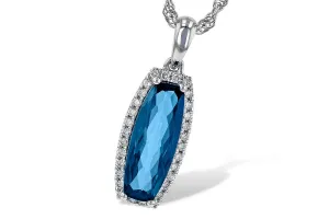 14K Elongated London Blue Topaz Gemstone Necklace