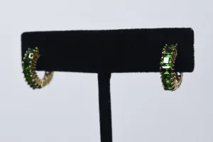 14k Gold Square Cut Green Diamonique Cubic Zirconia Hoop Earrings