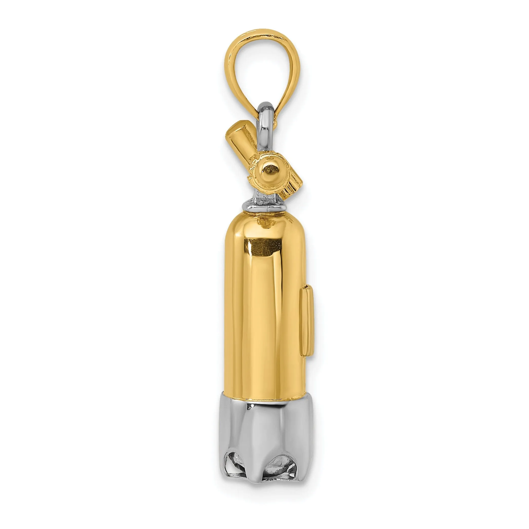 14k Two-Tone Gold Polish Finish 3-Dimensional Single Scuba Tank Charm Pendant