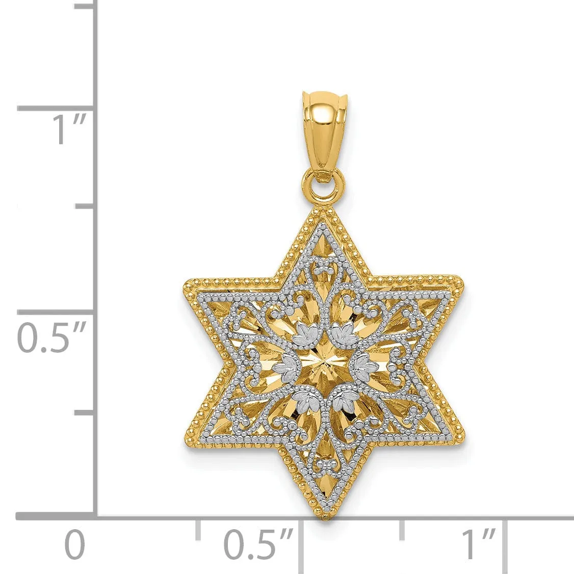 14K Two Tone Gold Polished Reversible Filigree Star Of David Pendant