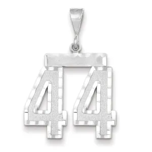 14k White Gold Diamond Cut Finish Large Size Number 44 Charm Pendant