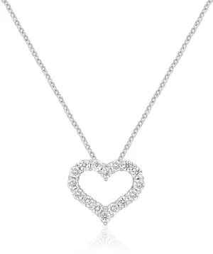 14K White Gold Lab Grown Diamond Heart Pendant Necklace