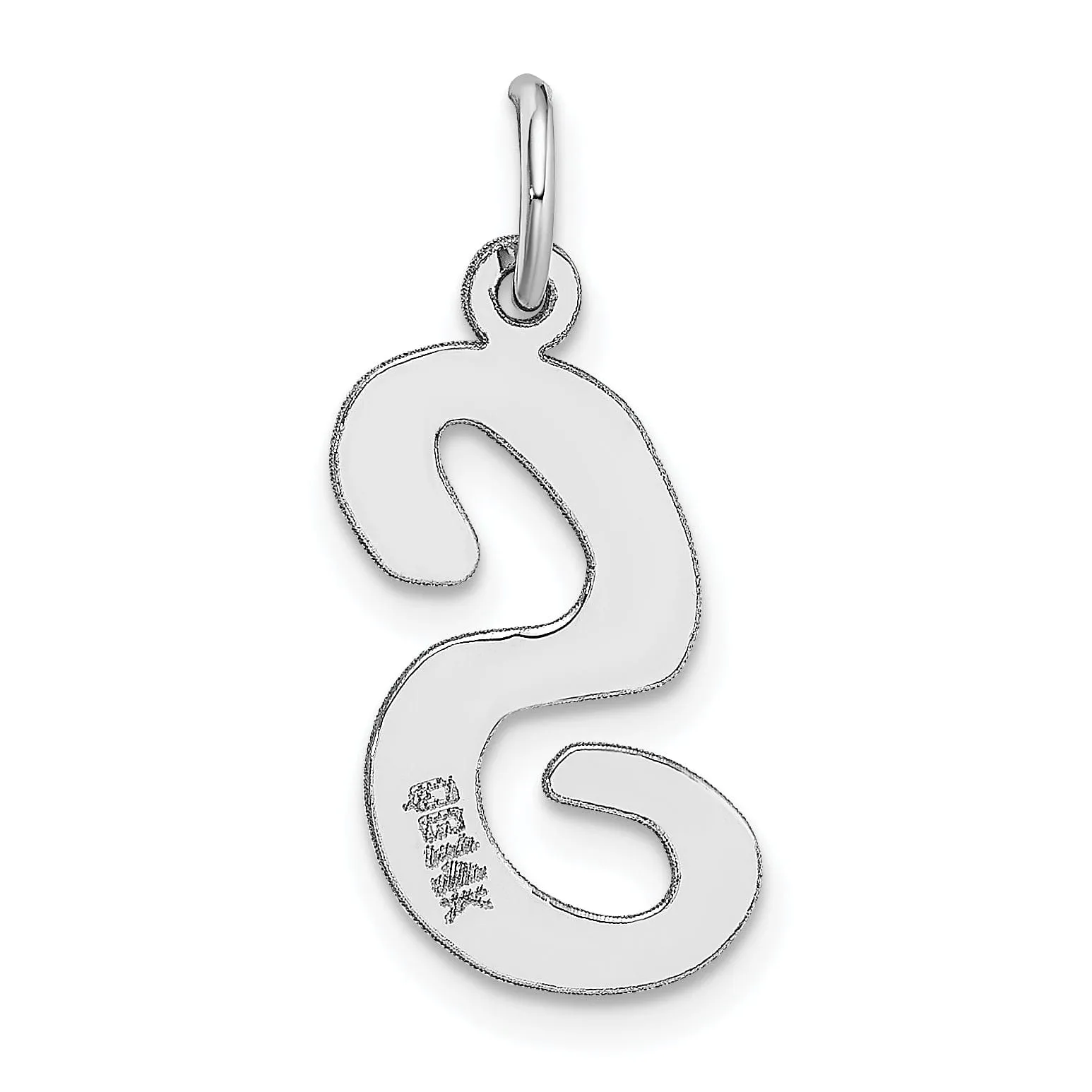 14K White Gold Large Size Fancy Script Design Letter S Initial Pendant