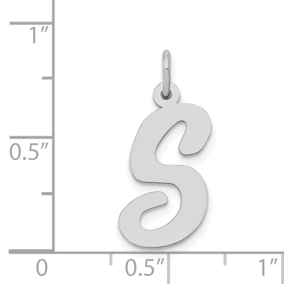 14K White Gold Large Size Fancy Script Design Letter S Initial Pendant