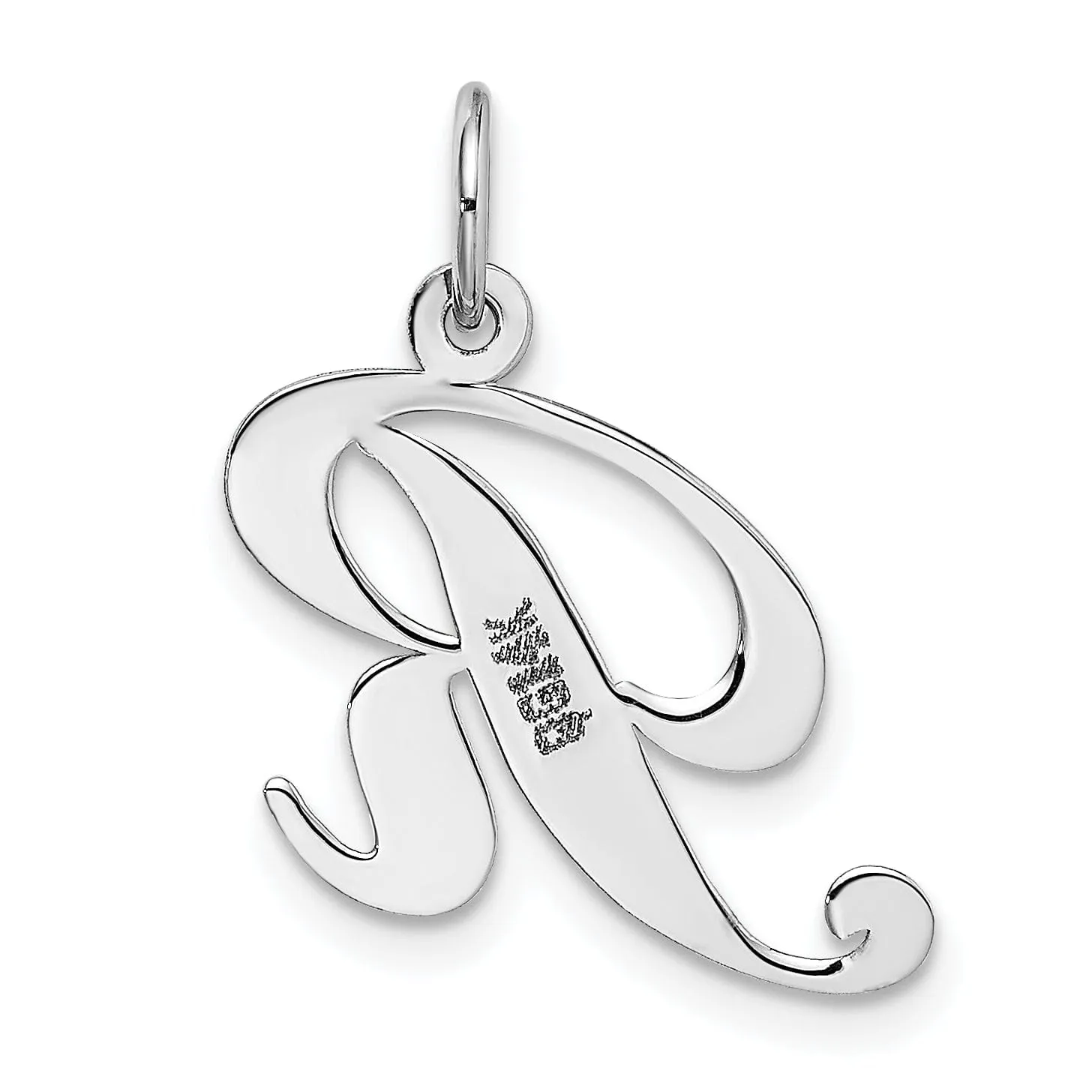 14K White Gold Medium Size Fancy Script Design Letter R Initial Pendant