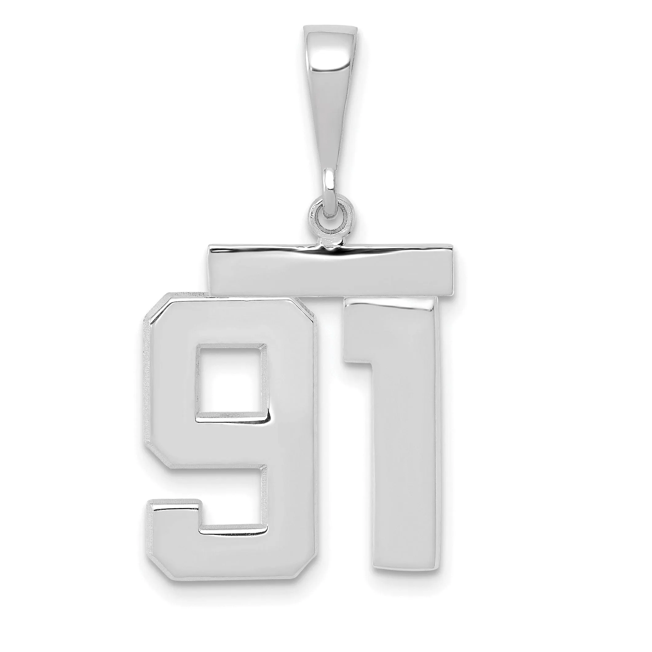 14k White Gold Polished Finish Medium Size Number 91 Charm Pendant