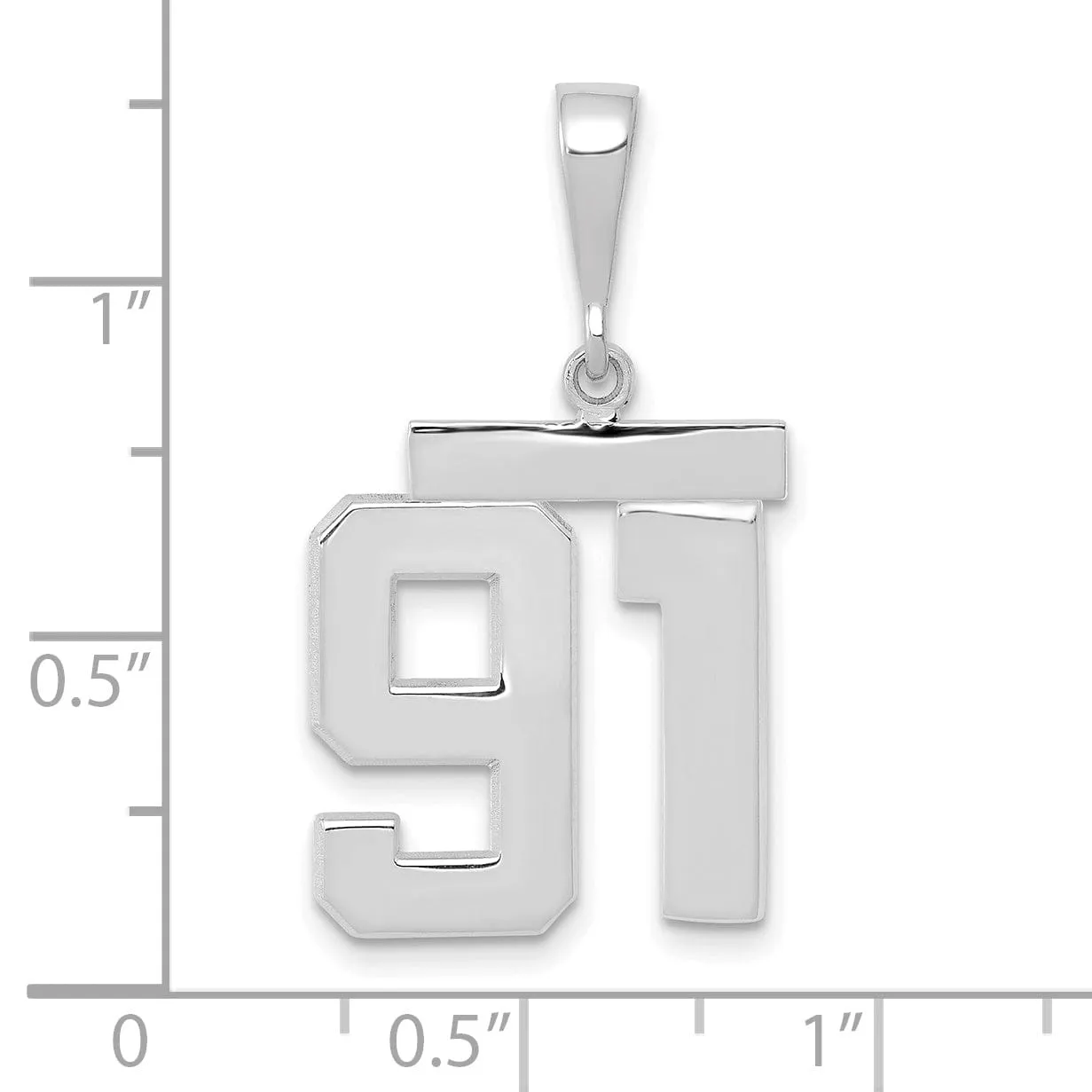 14k White Gold Polished Finish Medium Size Number 91 Charm Pendant