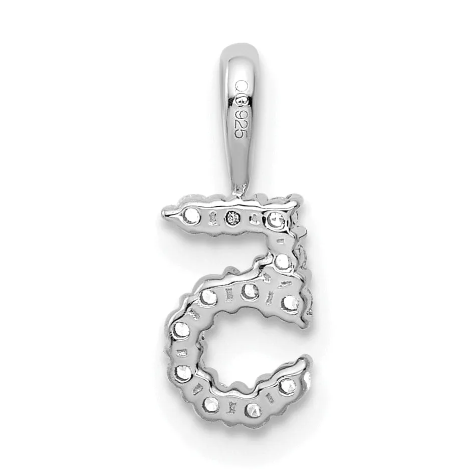 14k White Gold Polished Finish with Diamonds Number 5 Pendant