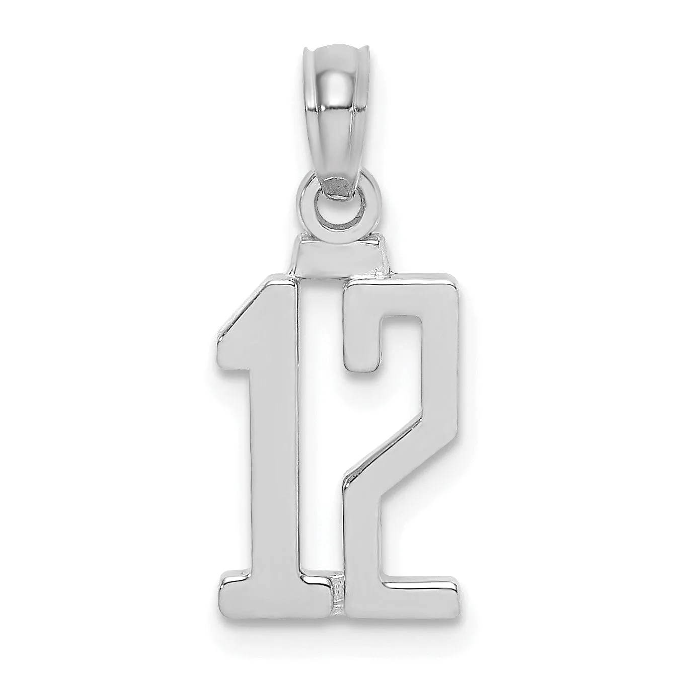 14K White Gold Polished Finished Block Script Design Number 12 Charm Pendant