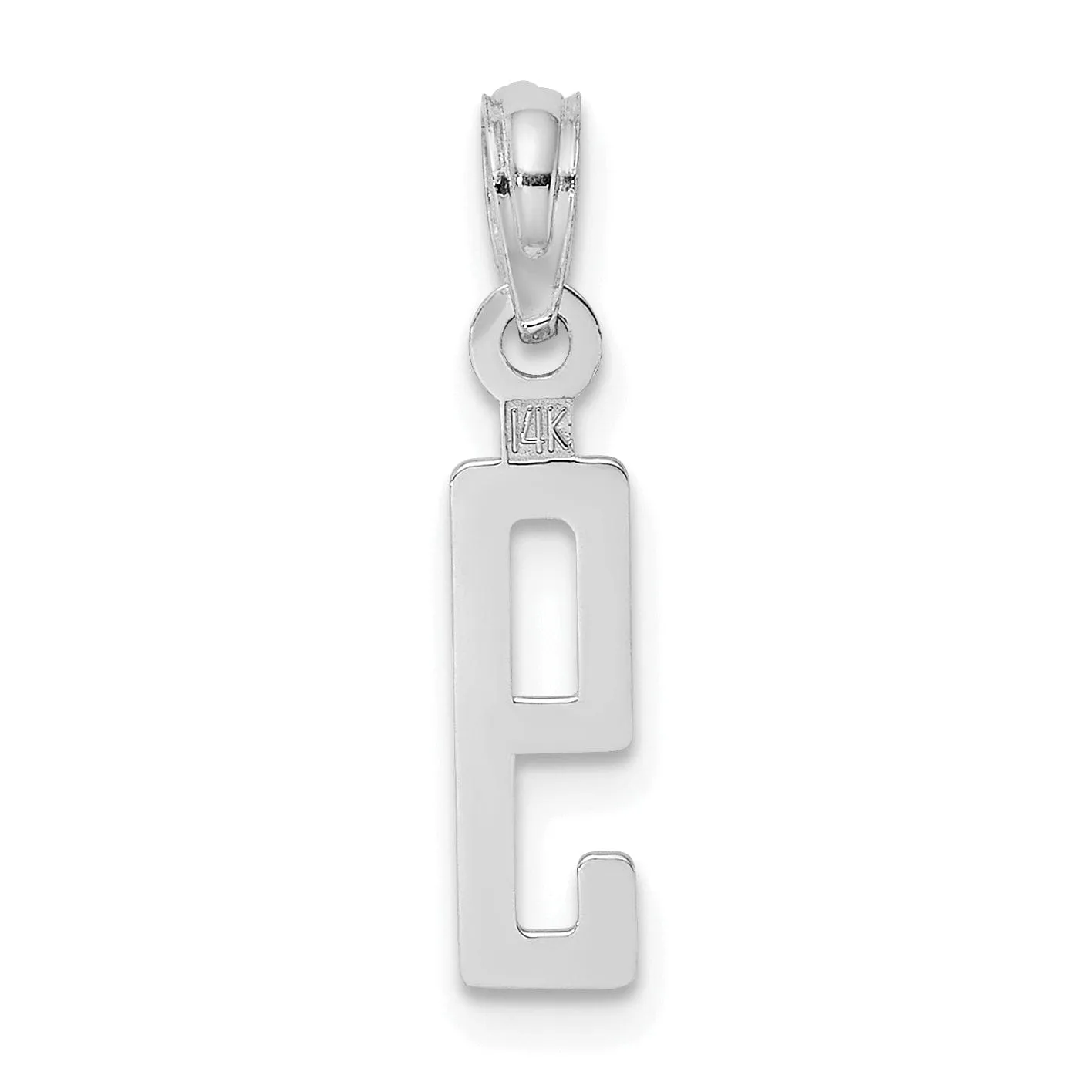 14K White Gold Polished Finished Block Script Design Number 9 Charm Pendant