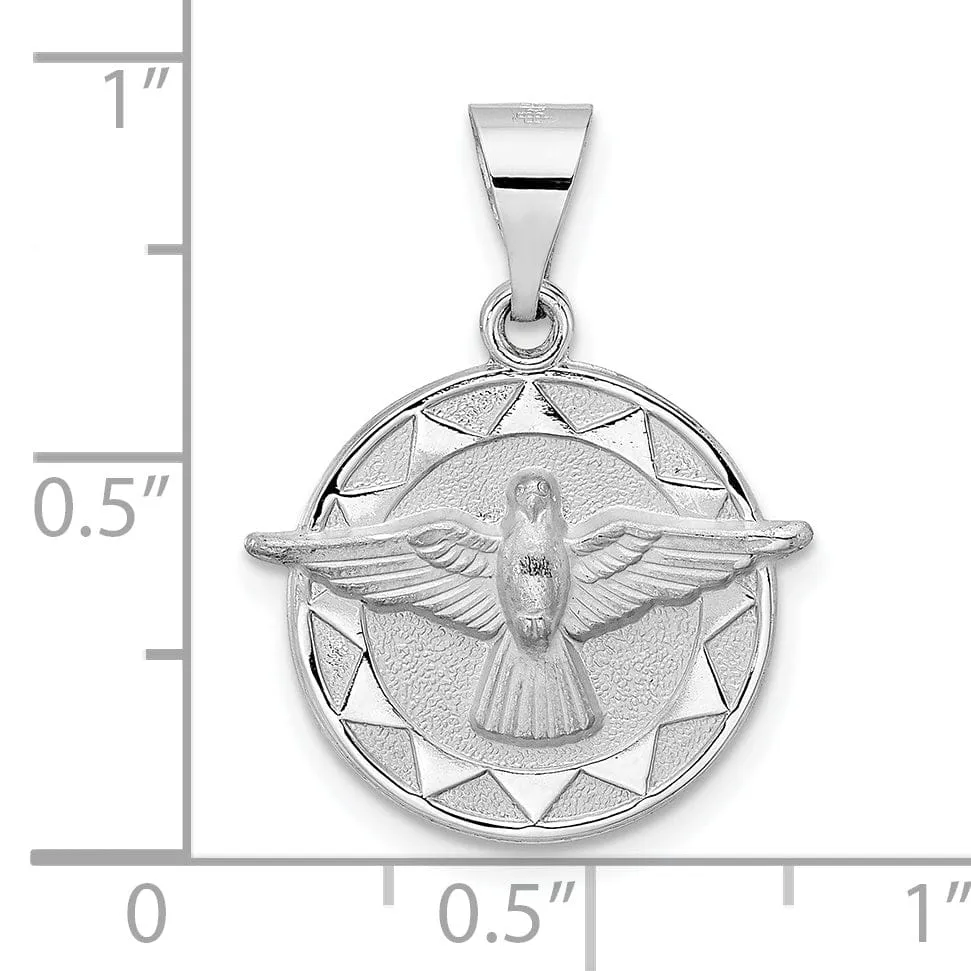 14k White Gold Polished Satin Round Unisex Holy Spirit Charm Pendant