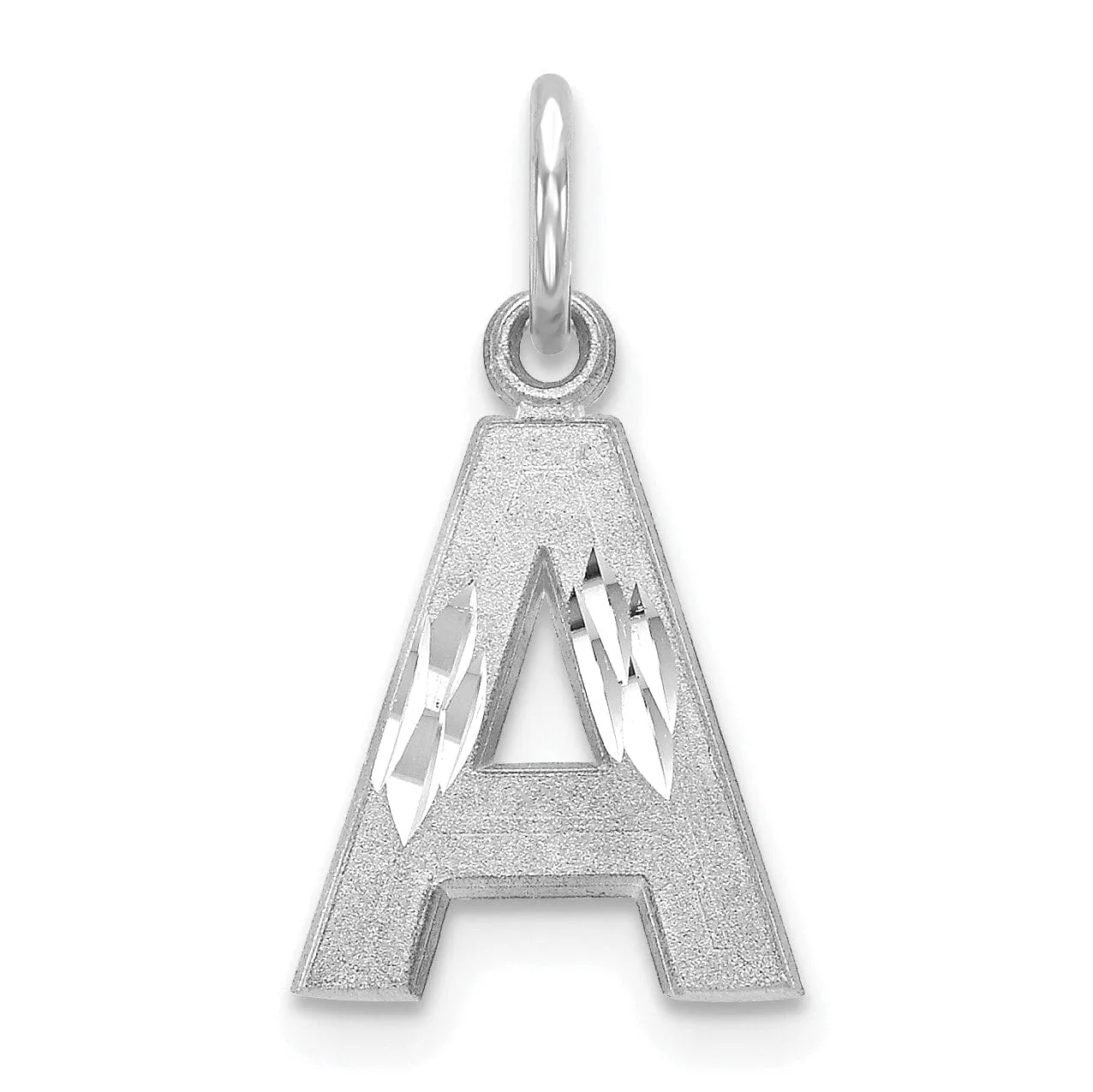 14k White Gold Satin Diamond Cut Finish Letter A Initial Pendant