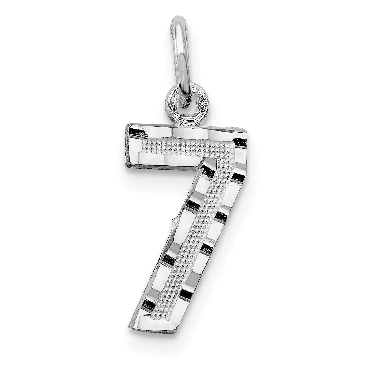 14k White Gold Small Size Diamond Cut Texture Finish Number 7 Charm Pendant