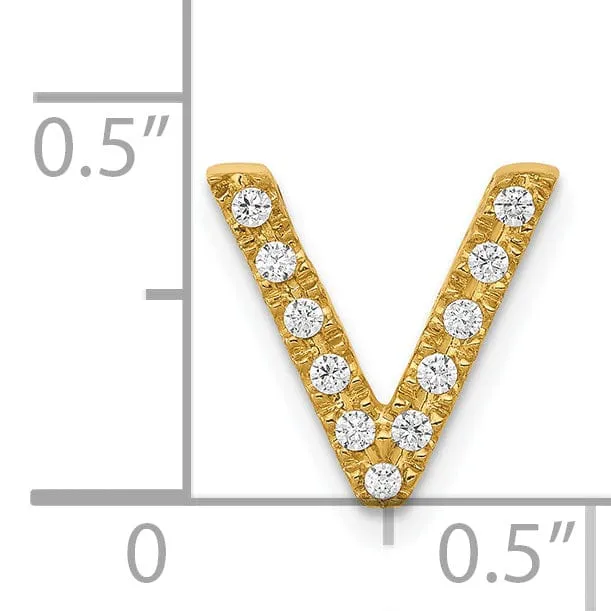 14K Yellow Gold Diamond 0.11-CT Letter V Initial Charm Pendant