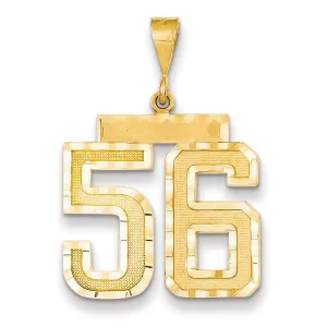 14k Yellow Gold Diamond Cut Texture Finish Large Size Number 56 Charm Pendant