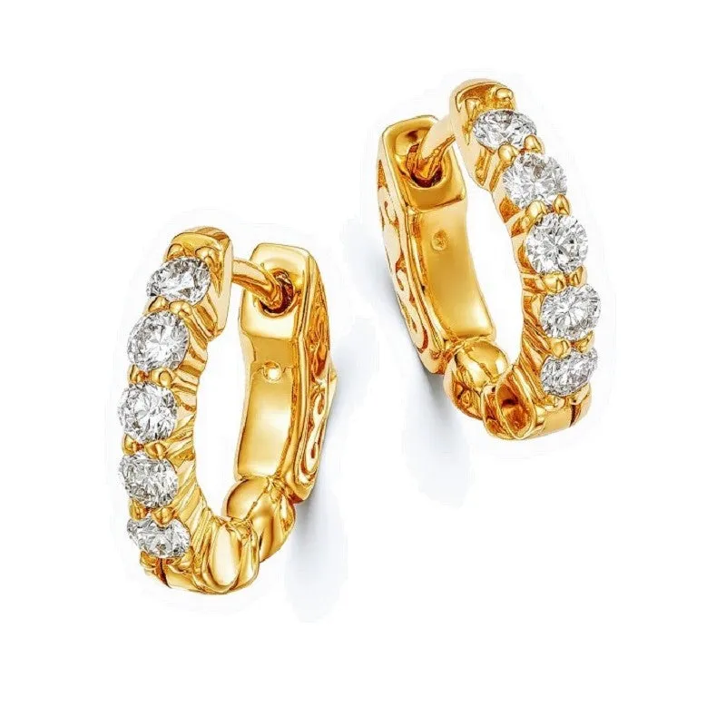 14K Yellow Gold Huggie Hoop Earrings with 1/2ct Diamonds