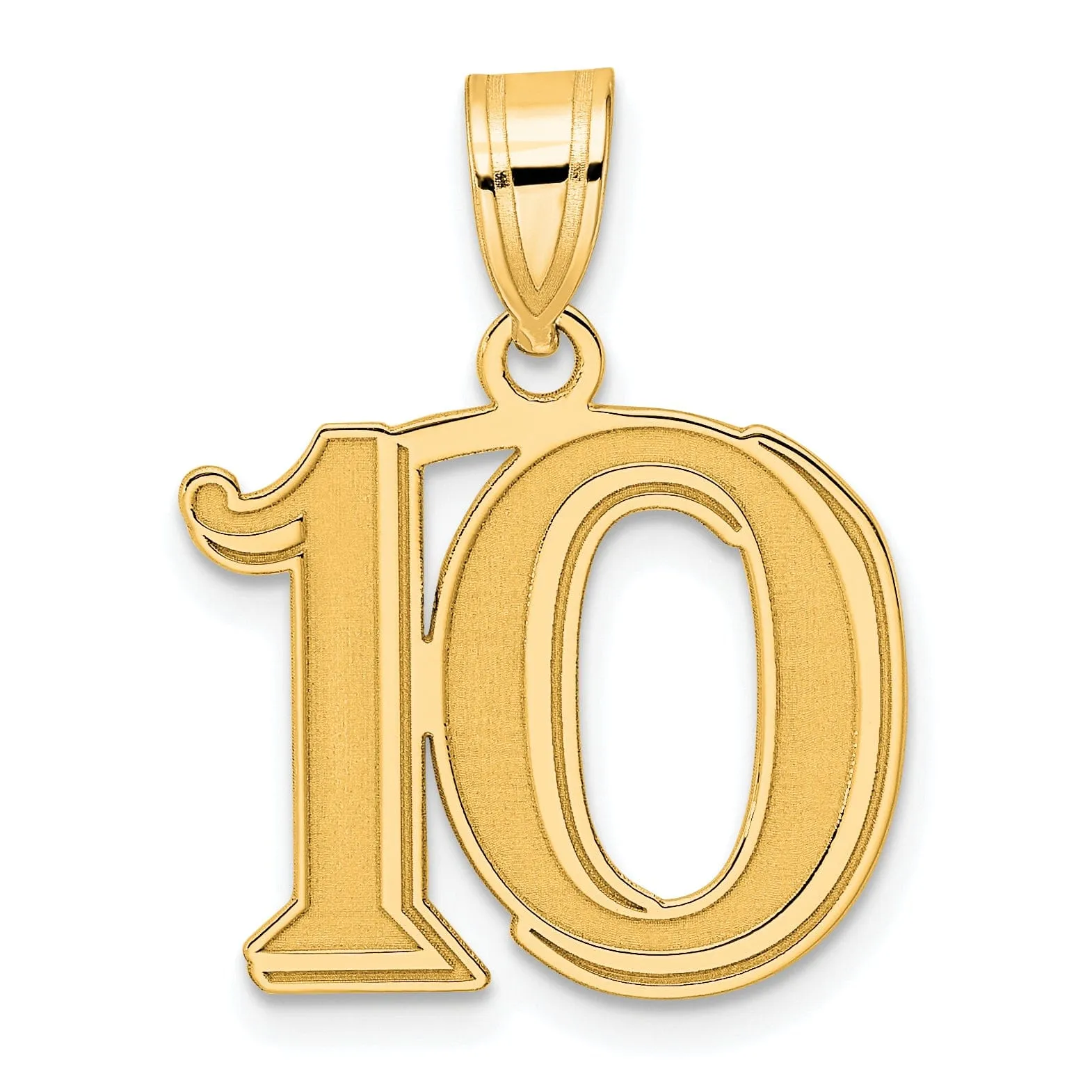 14k Yellow Gold Polished Etched Finish Number 10 Charm Pendant