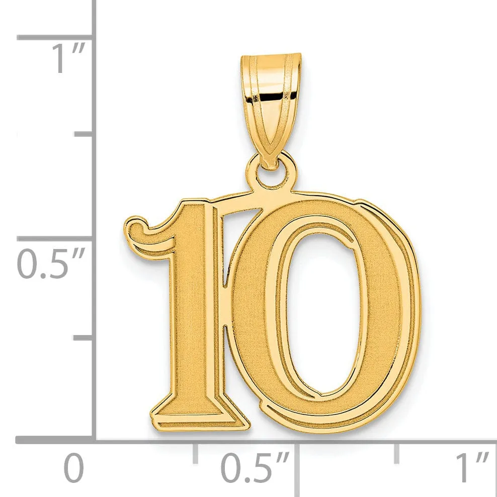 14k Yellow Gold Polished Etched Finish Number 10 Charm Pendant