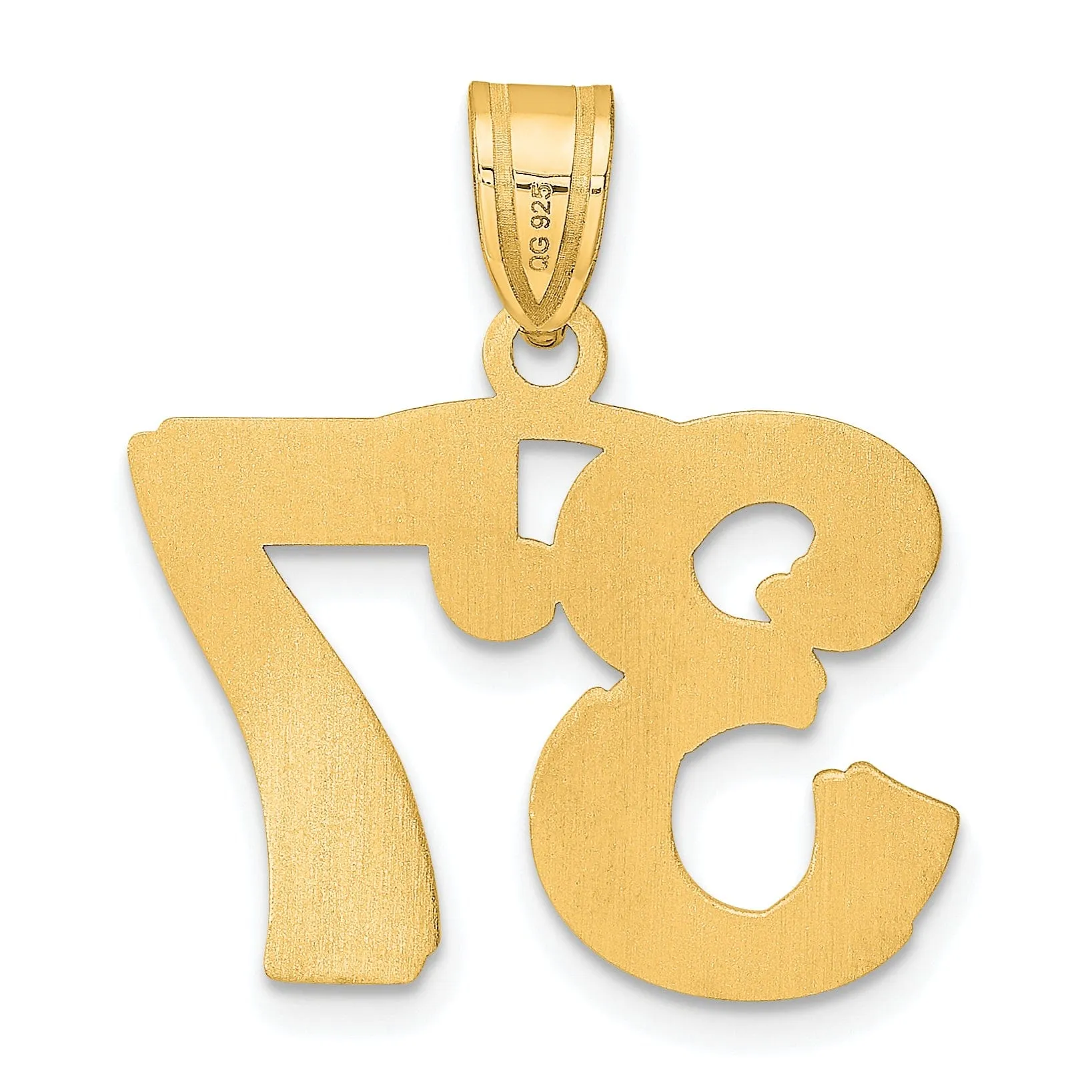 14k Yellow Gold Polished Etched Finish Number 37 Charm Pendant