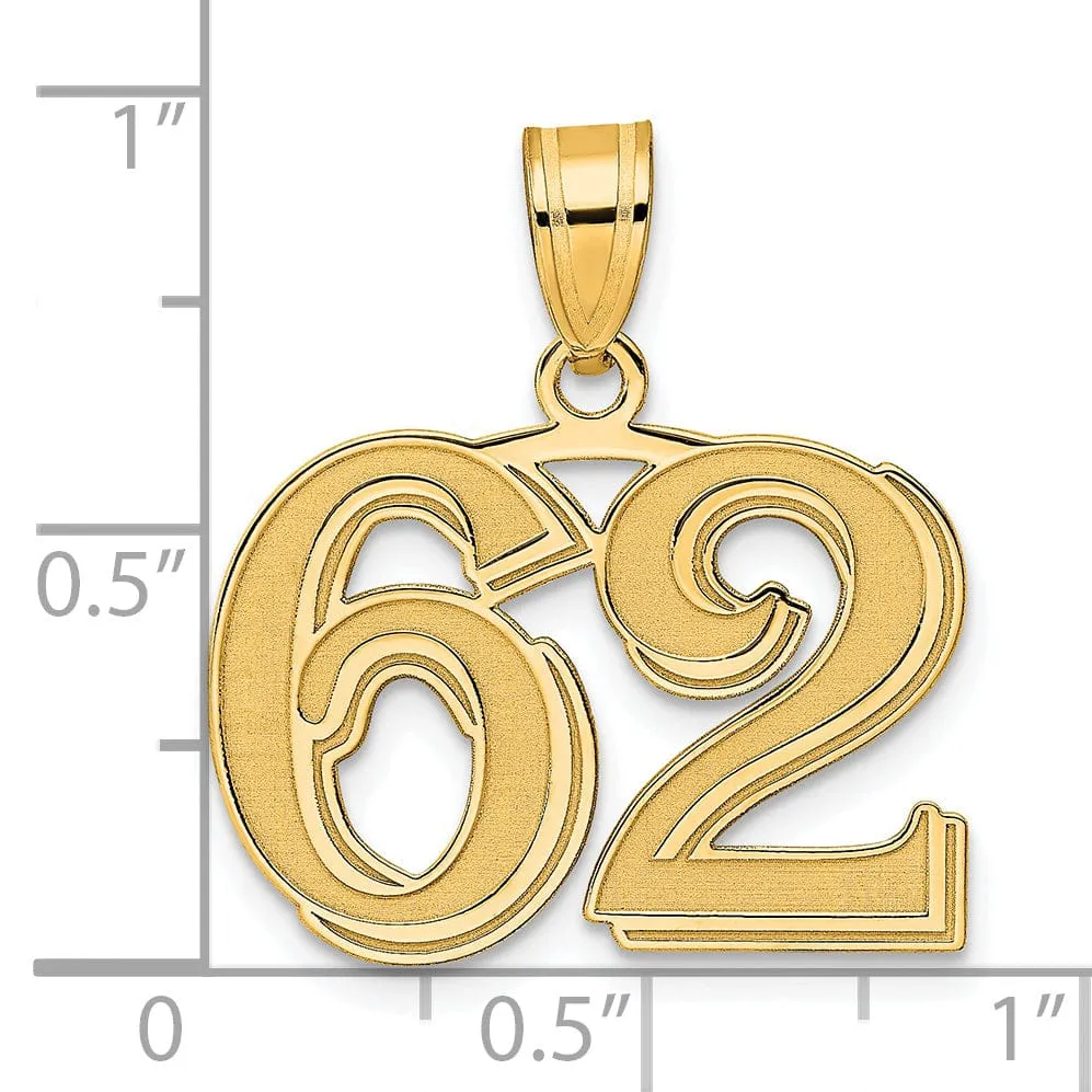 14k Yellow Gold Polished Etched Finish Number 62 Charm Pendant