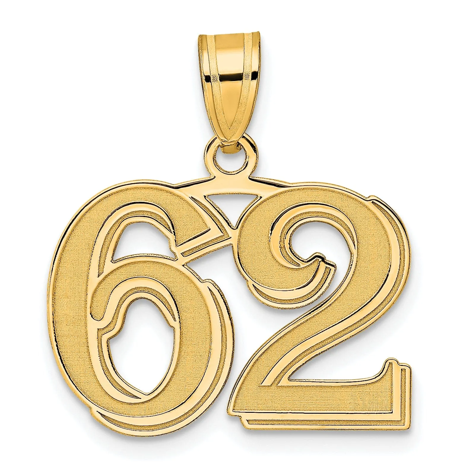 14k Yellow Gold Polished Etched Finish Number 62 Charm Pendant