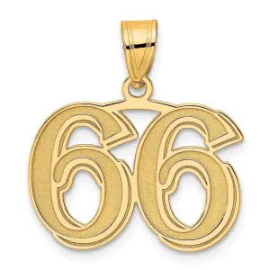 14k Yellow Gold Polished Etched Finish Number 66 Charm Pendant