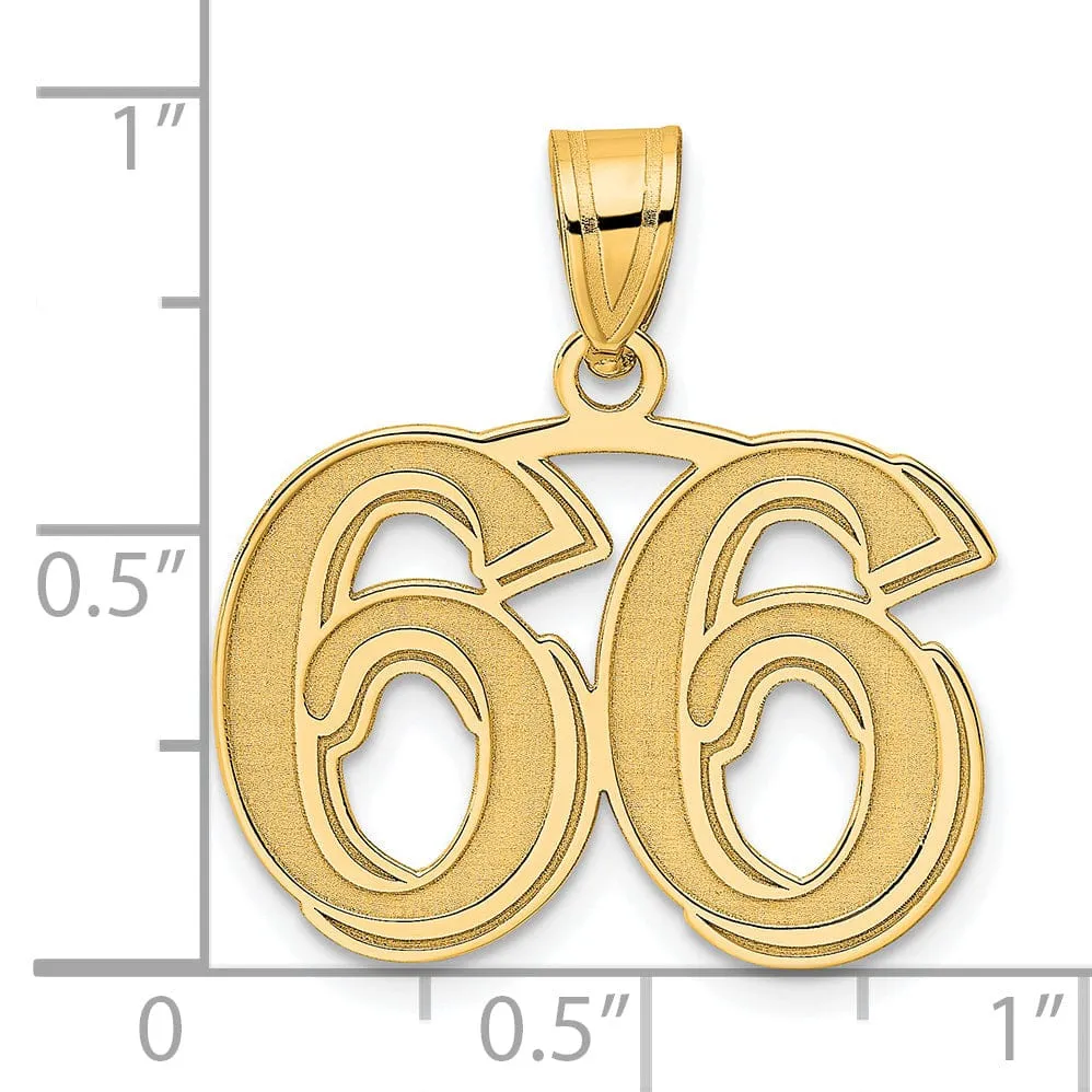 14k Yellow Gold Polished Etched Finish Number 66 Charm Pendant