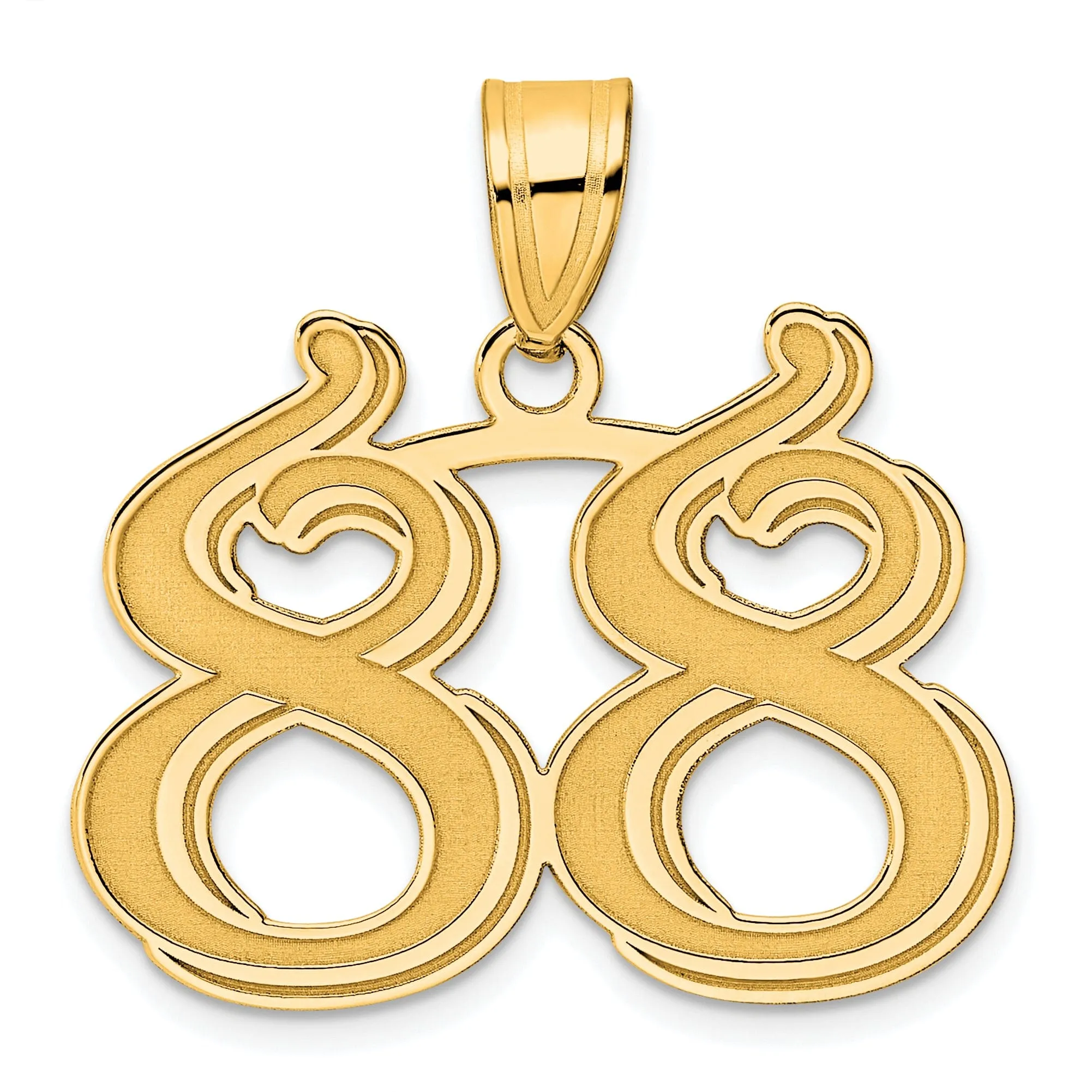 14k Yellow Gold Polished Etched Finish Number 88 Charm Pendant