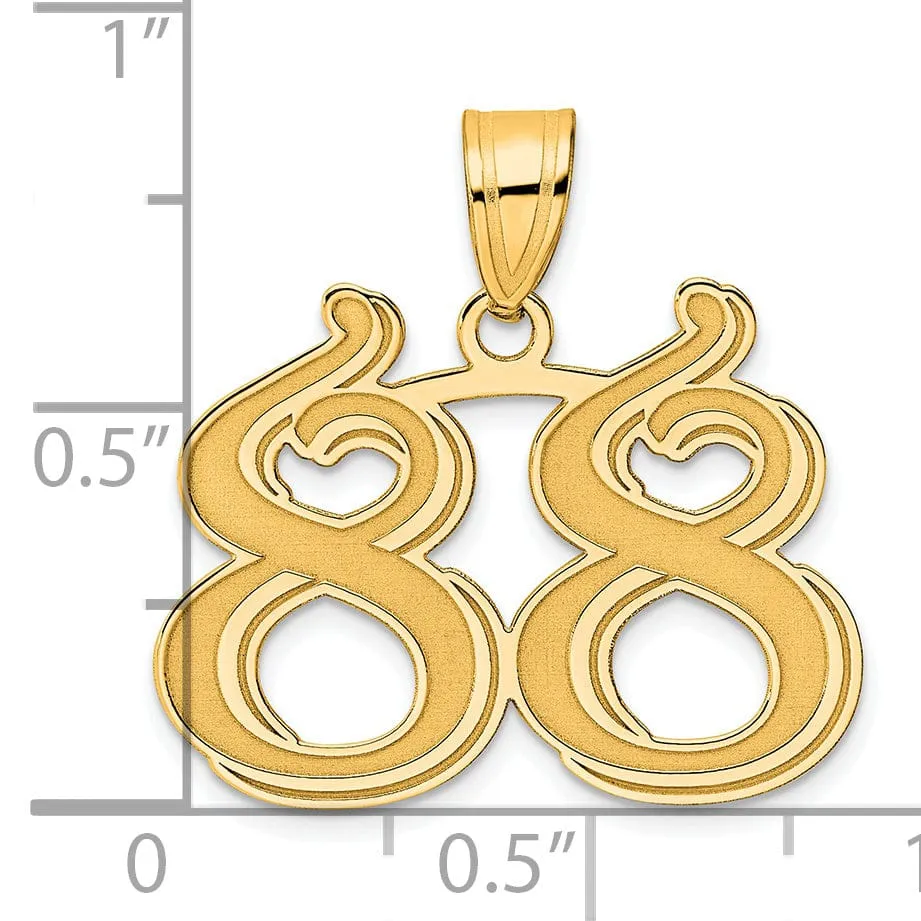 14k Yellow Gold Polished Etched Finish Number 88 Charm Pendant