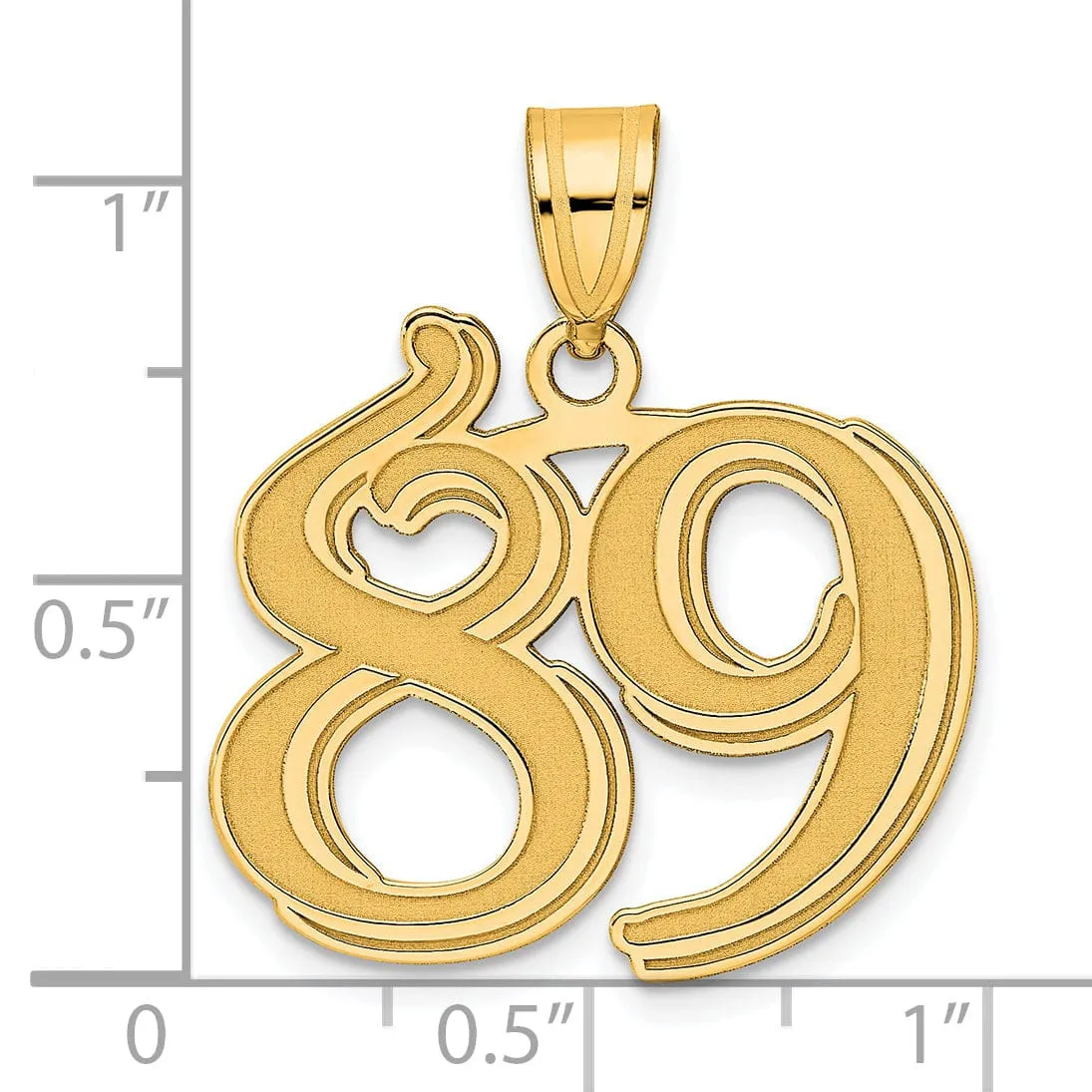 14k Yellow Gold Polished Etched Finish Number 89 Charm Pendant