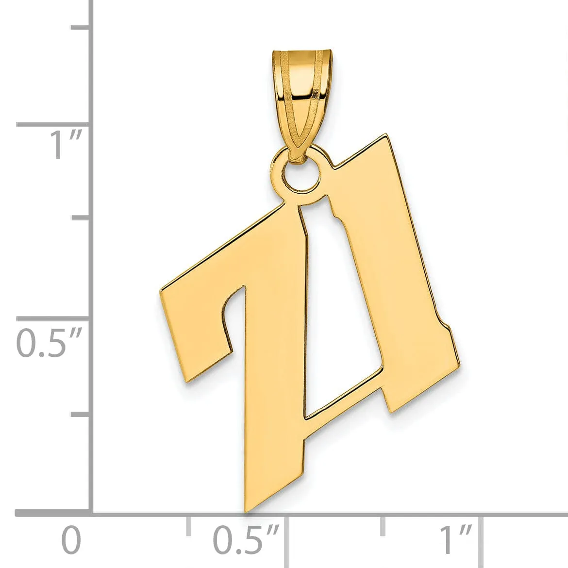 14k Yellow Gold Polished Finish Block Script Design Number 71 Charm Pendant