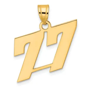 14k Yellow Gold Polished Finish Block Script Design Number 77 Charm Pendant