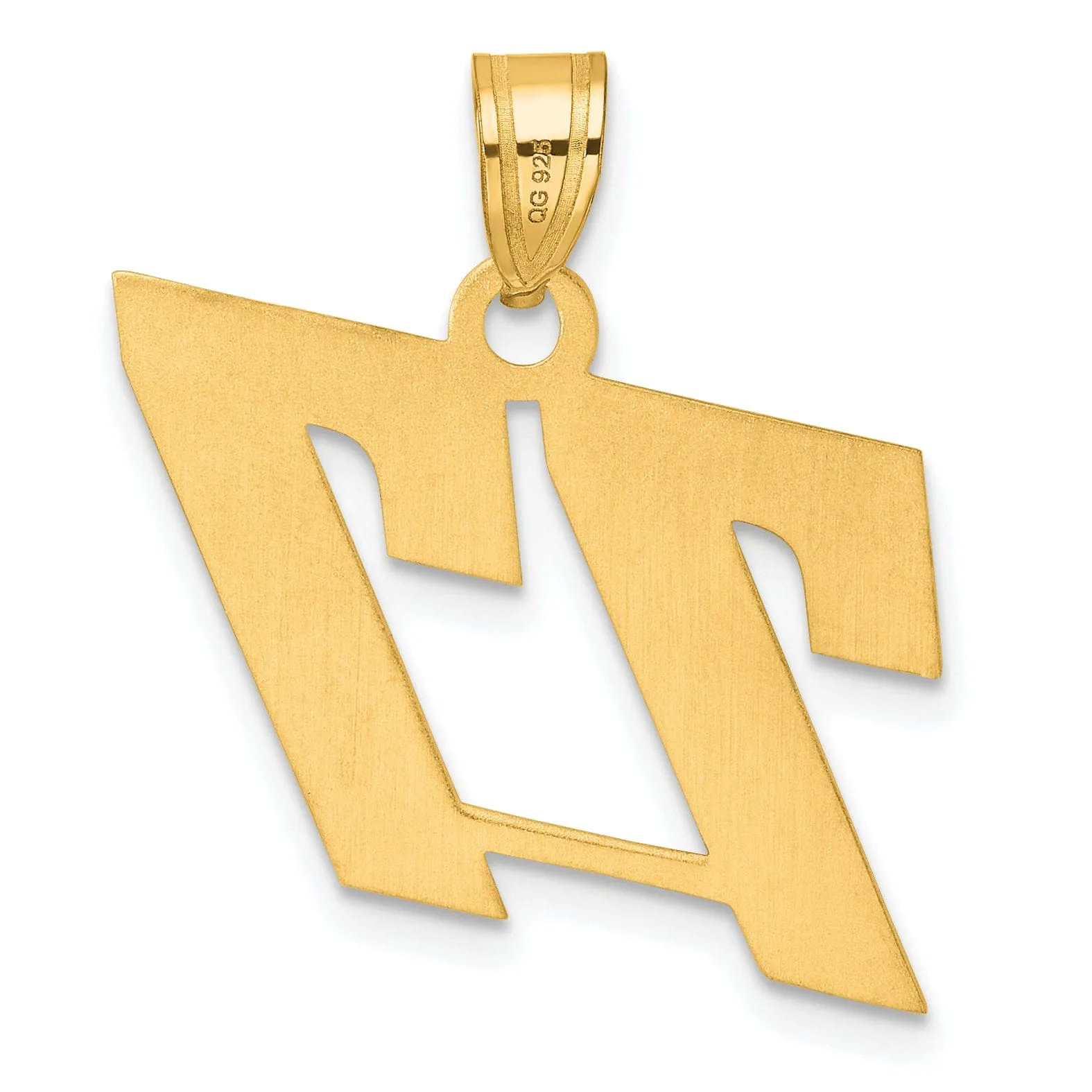 14k Yellow Gold Polished Finish Block Script Design Number 77 Charm Pendant