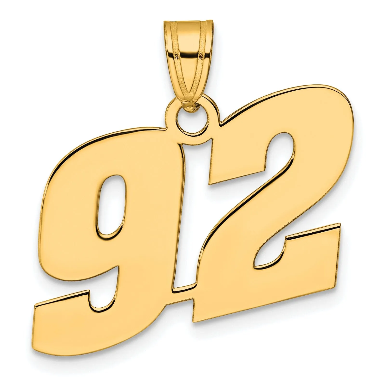 14k Yellow Gold Polished Finish Block Script Design Number 92 Charm Pendant