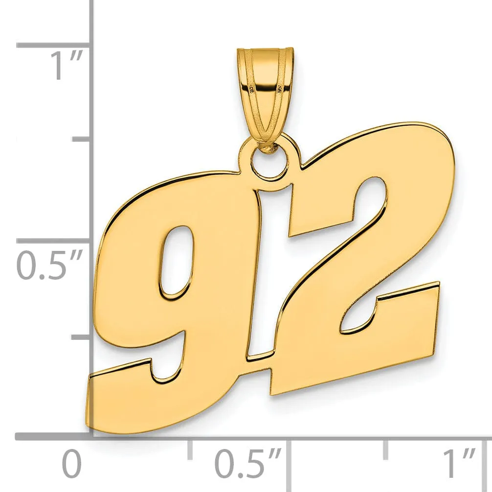 14k Yellow Gold Polished Finish Block Script Design Number 92 Charm Pendant