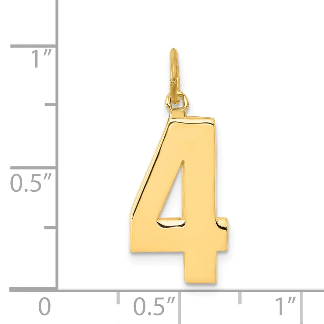 14k Yellow Gold Polished Finish Large Size Number 4 Charm Pendant