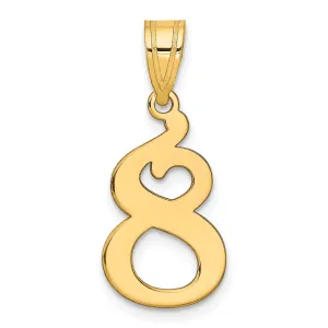 14k Yellow Gold Polished Finish Number 8 Charm Pendant