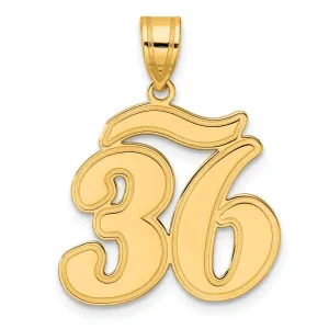 14k Yellow Gold Polished Finish Script Design Number 36 Charm Pendant