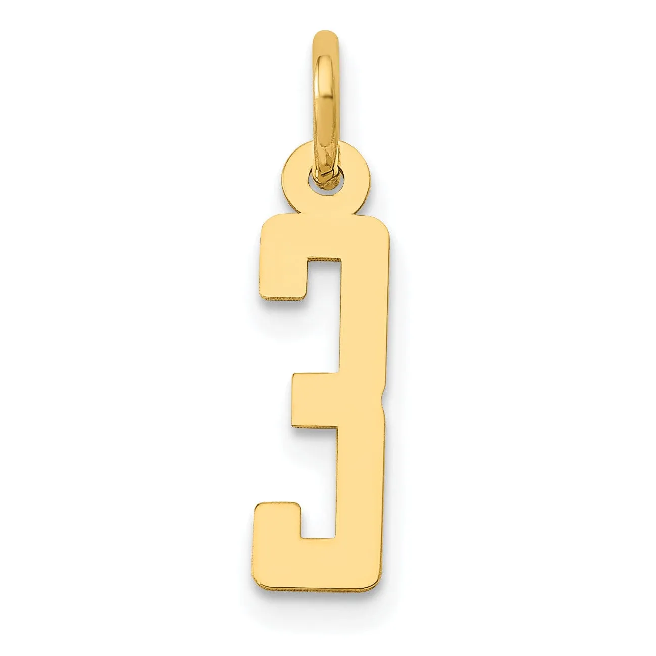 14K Yellow Gold Polished Finish Small Size Elongated Shape Number 3 Charm Pendant