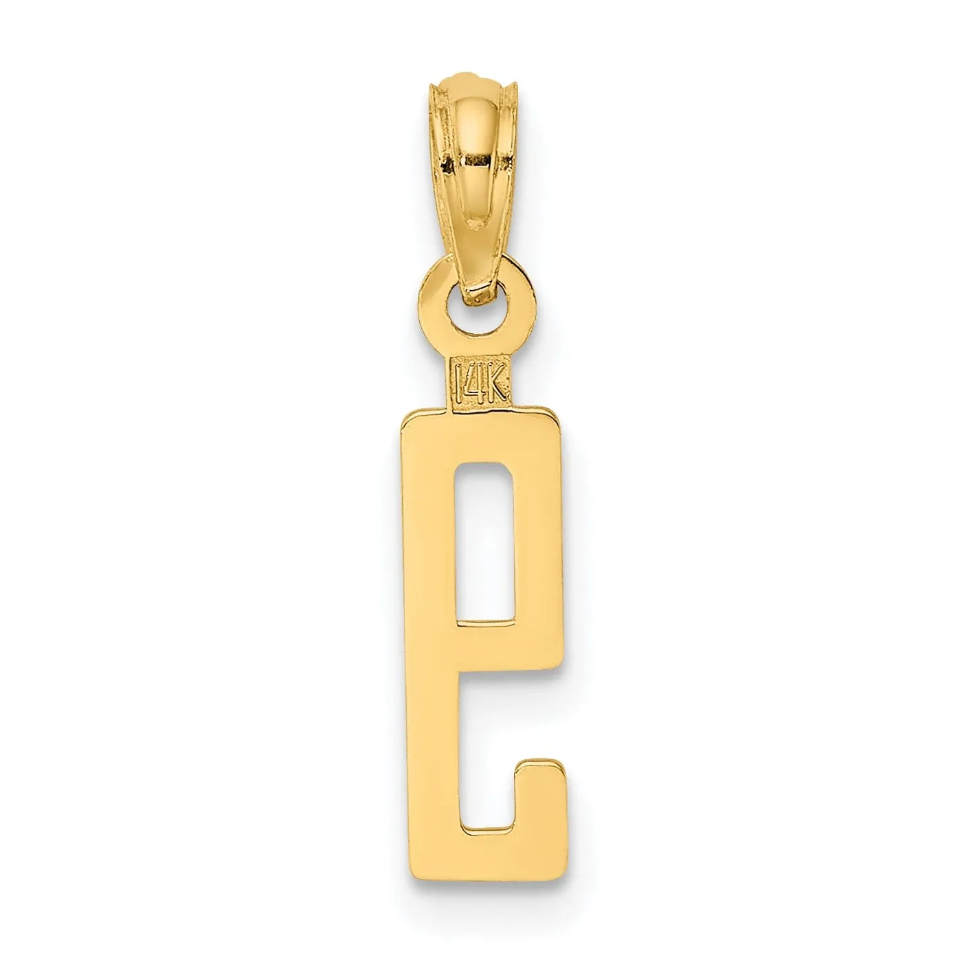 14K Yellow Gold Polished Finished Block Script Design Number 9 Charm Pendant