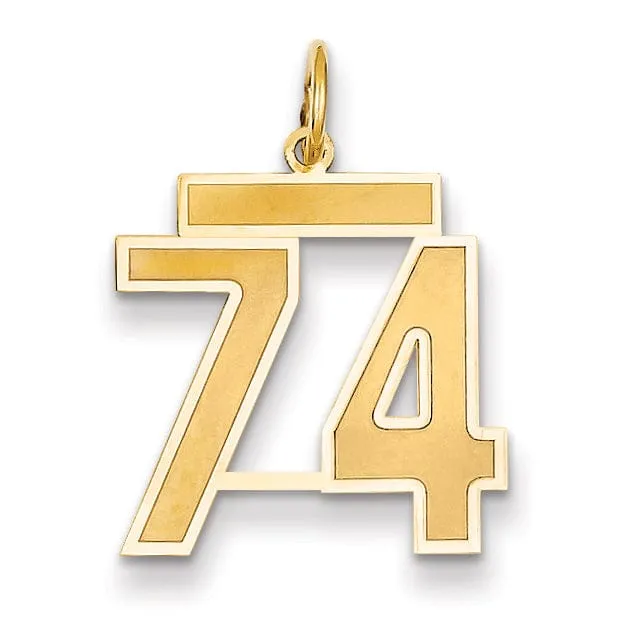 14k Yellow Gold Satin Brush Finish Medium Size Number 74 Charm Pendant