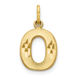 14k Yellow Gold Satin Diamond Cut Finish Letter O Initial Charm Pendant