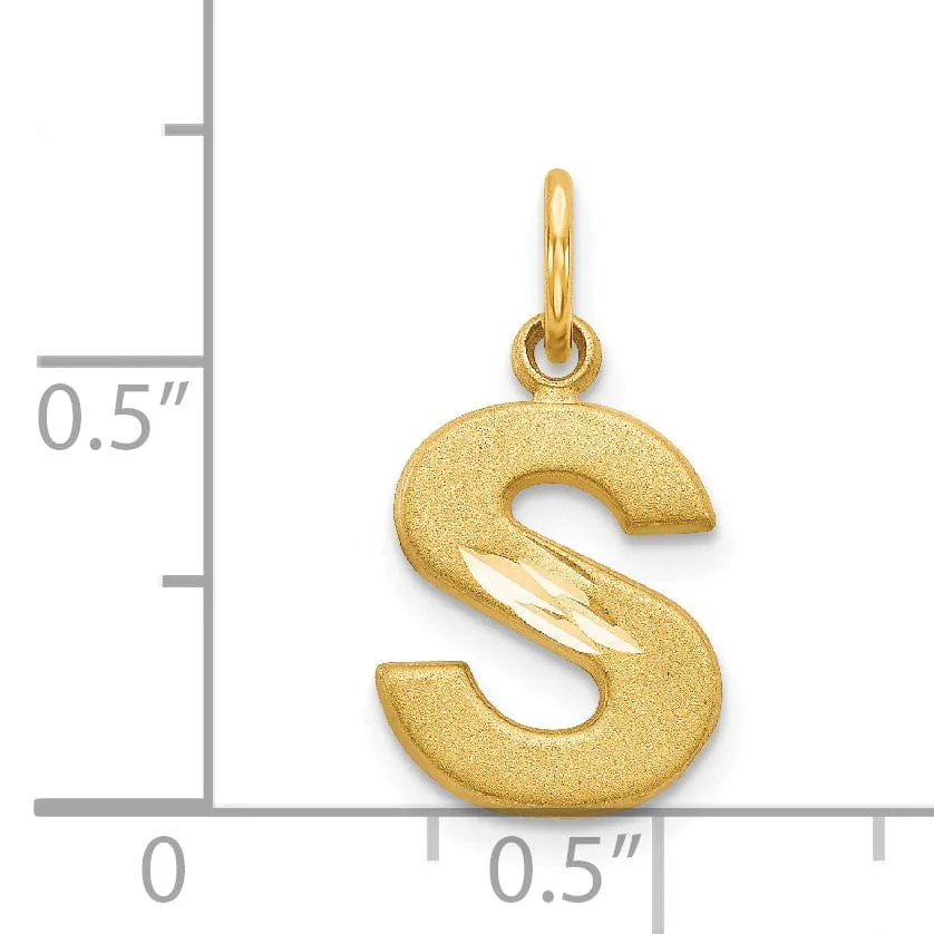 14k Yellow Gold Satin Diamond Cut Finish Letter S Initial Charm Pendant