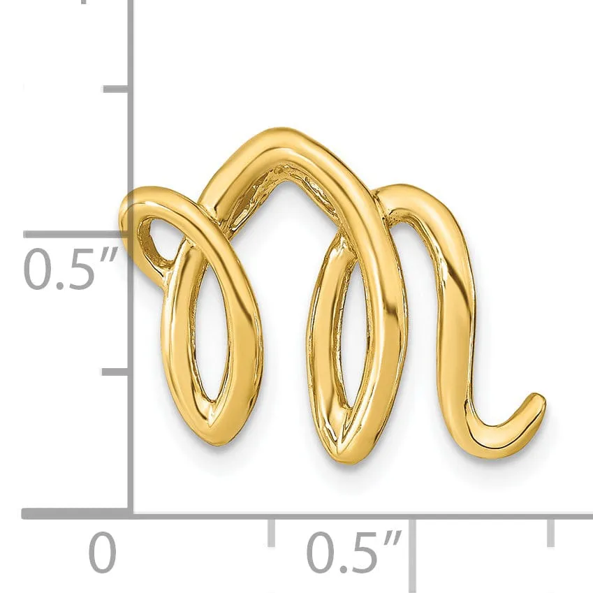 14k Yellow Gold Script Design Large Letter M Initial Slide Pendant