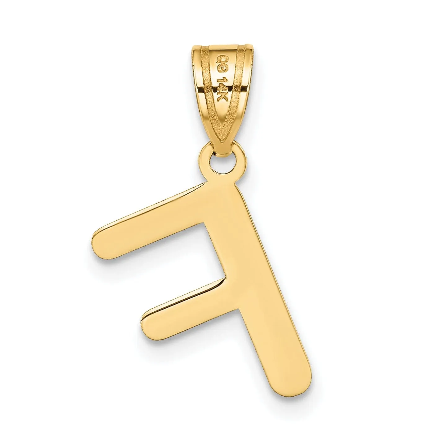 14k Yellow Gold Slanted Design Bubble Letter F Initial Pendant