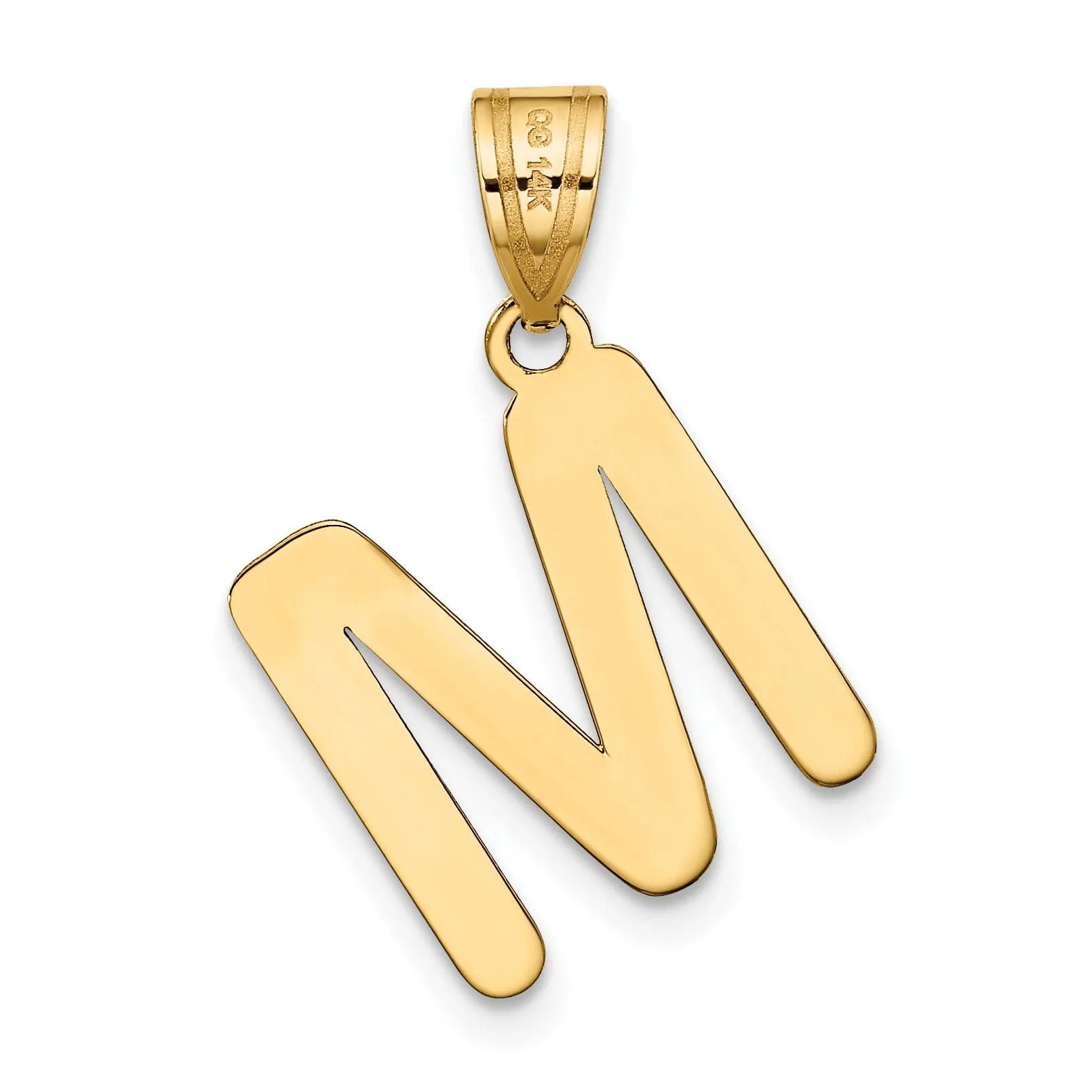 14k Yellow Gold Slanted Design Bubble Letter M Initial Pendant