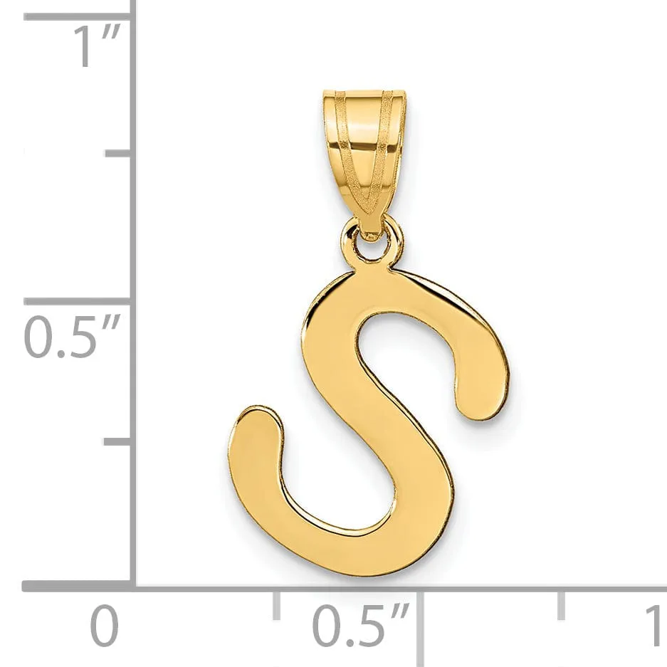 14k Yellow Gold Slanted Design Bubble Letter S Initial Pendant