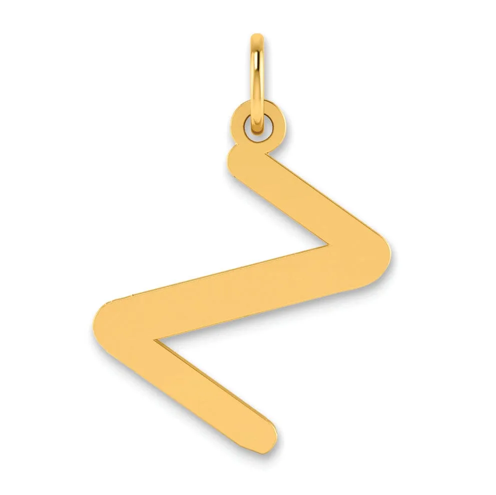 14k Yellow Gold Slanted Design Bubble Letter Z Initial Pendant